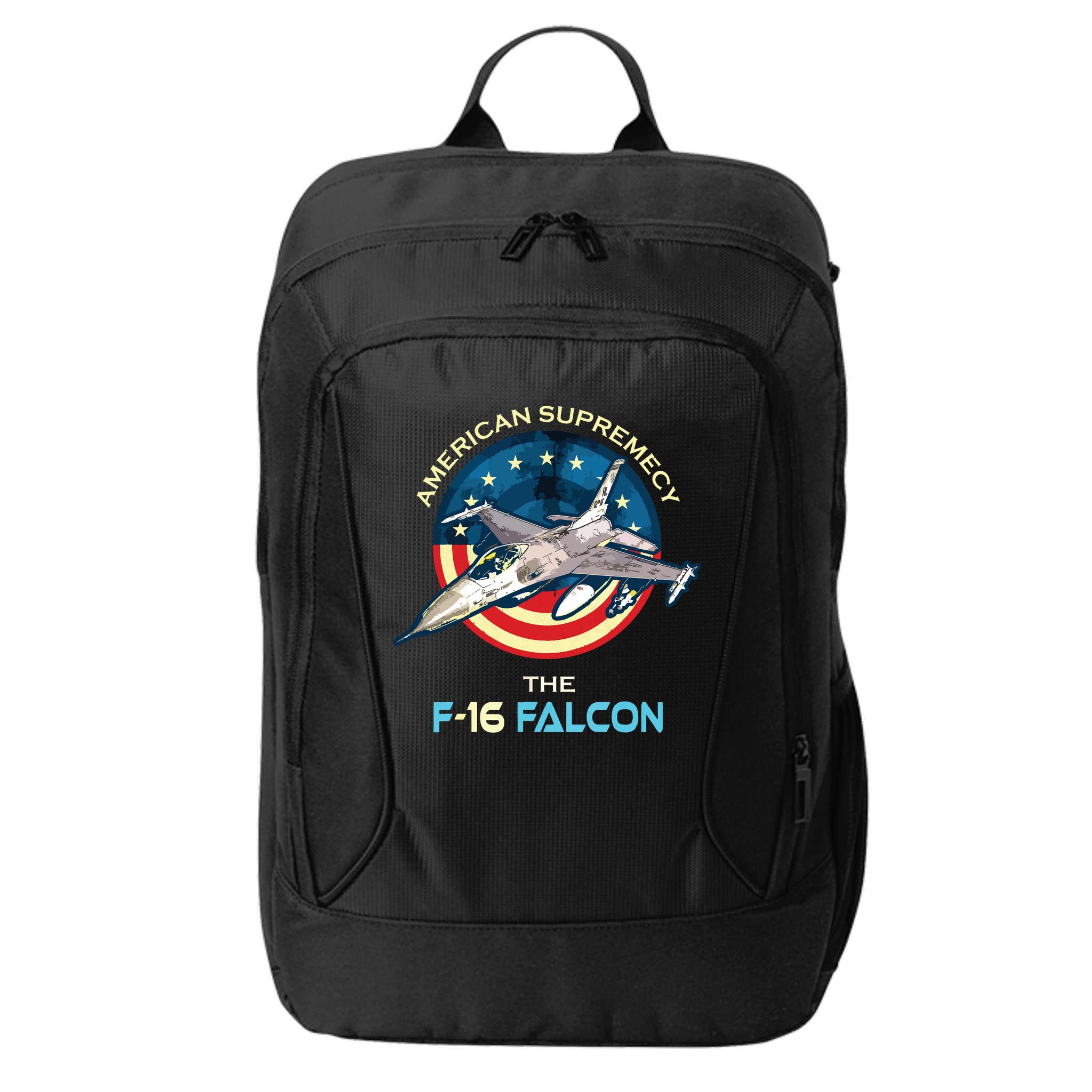 F16 Falcon American Patriotic Fighter Jet 4th Of July Flag City Backpack