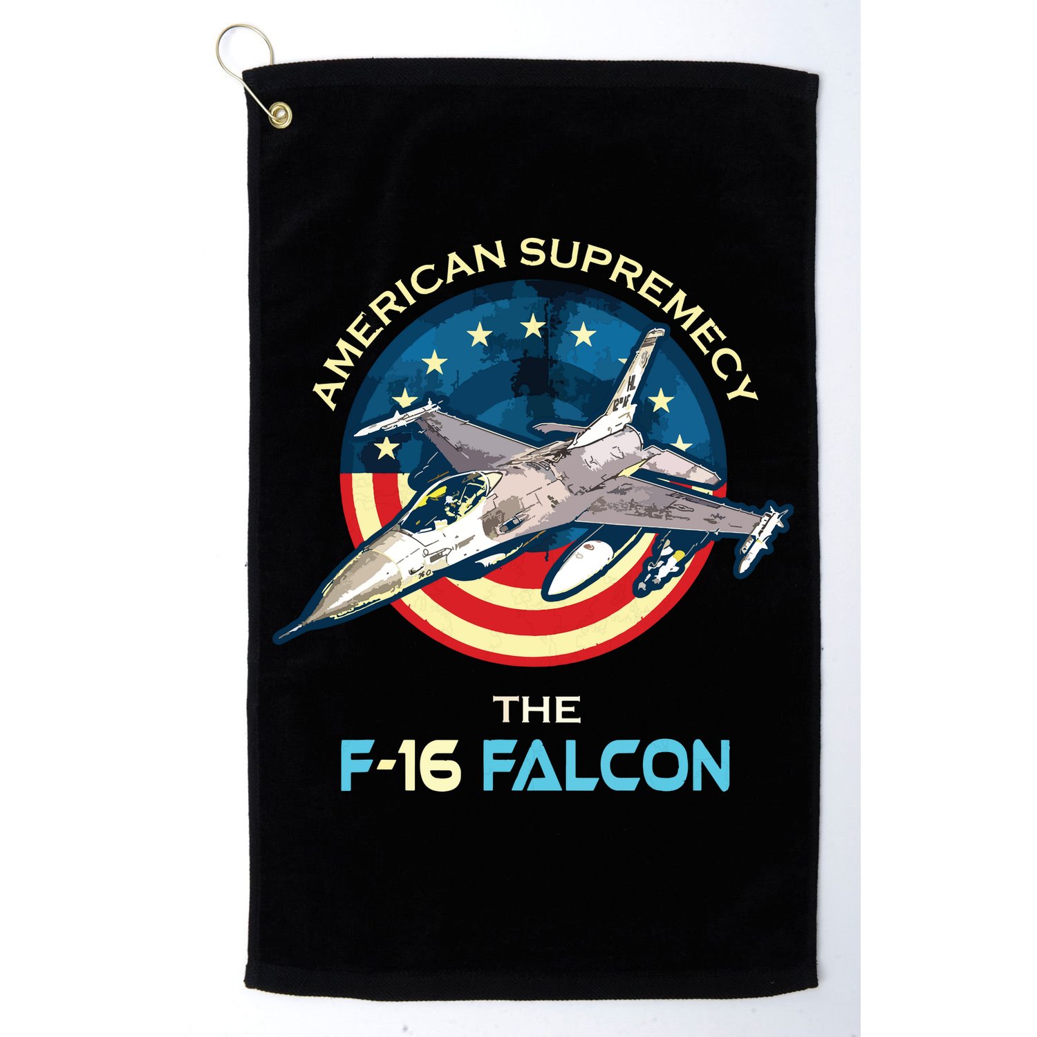 F16 Falcon American Patriotic Fighter Jet 4th Of July Flag Golf Towel