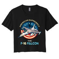 F16 Falcon American Patriotic Fighter Jet 4th Of July Flag Women's Crop Top Tee