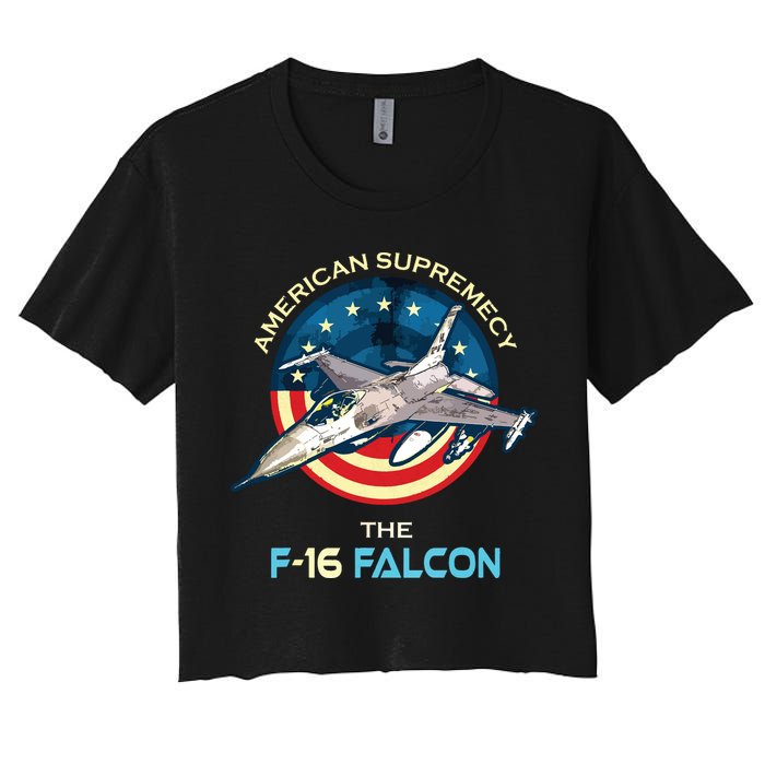 F16 Falcon American Patriotic Fighter Jet 4th Of July Flag Women's Crop Top Tee