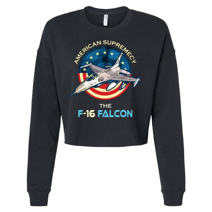 F16 Falcon American Patriotic Fighter Jet 4th Of July Flag Cropped Pullover Crew