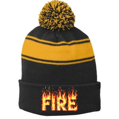 Fire Flame Adult Fire And Ice Costume Stripe Pom Pom Beanie