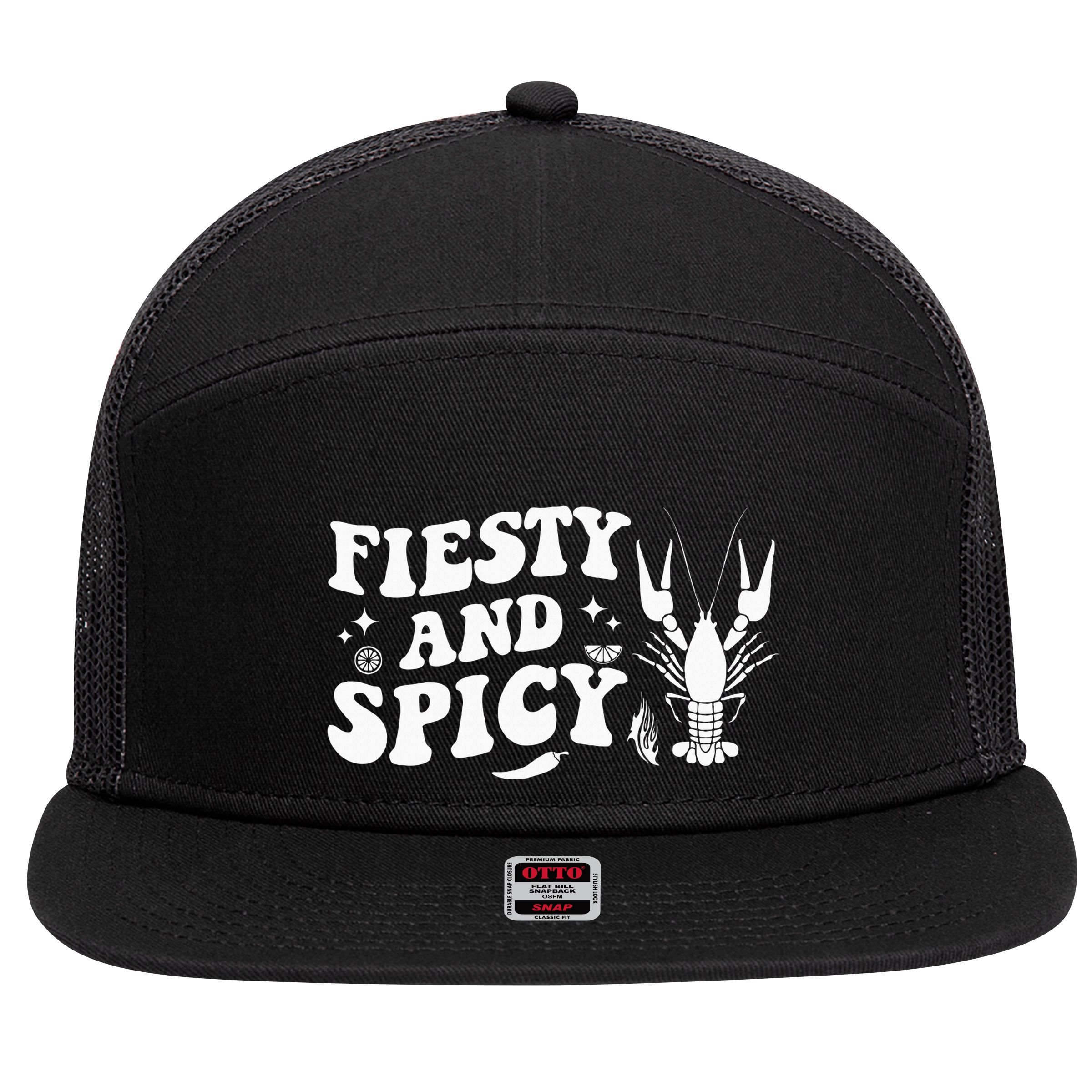 Funny Feisty And Spicy Crawfish Boil Festival Party Lobster 7 Panel Mesh Trucker Snapback Hat