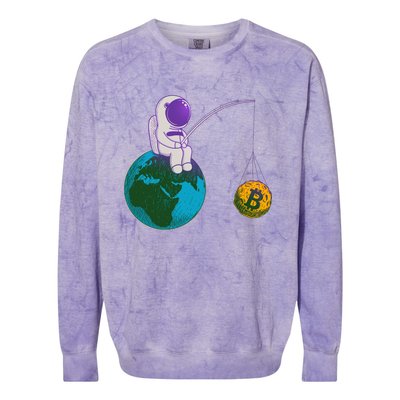 Funny Fishing Bitcoin Space Astronaut Colorblast Crewneck Sweatshirt