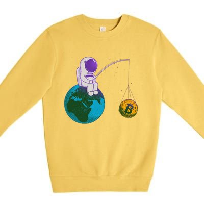 Funny Fishing Bitcoin Space Astronaut Premium Crewneck Sweatshirt