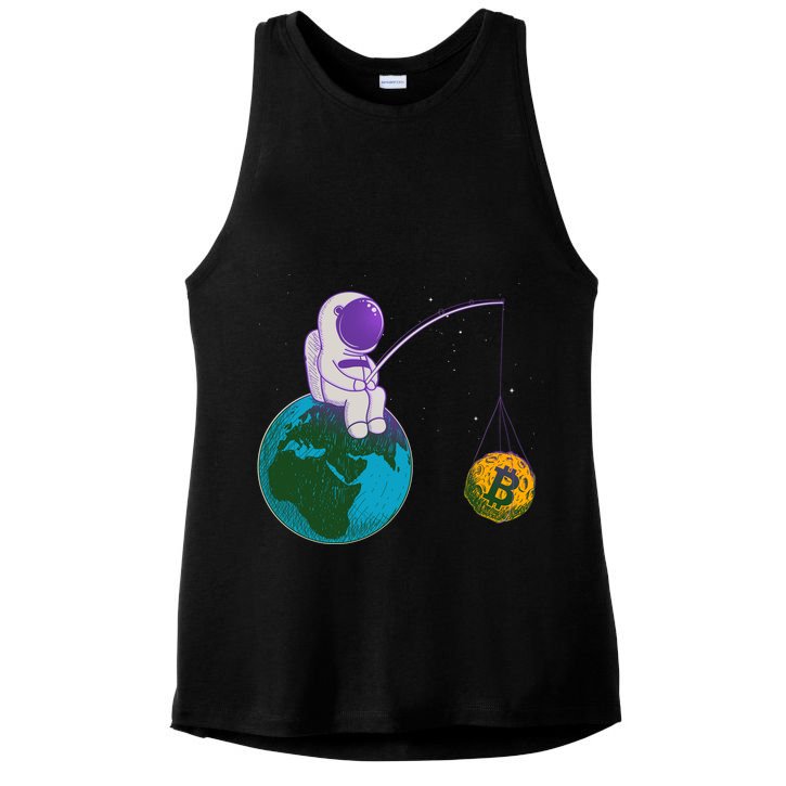 Funny Fishing Bitcoin Space Astronaut Ladies PosiCharge Tri-Blend Wicking Tank