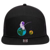 Funny Fishing Bitcoin Space Astronaut 7 Panel Mesh Trucker Snapback Hat
