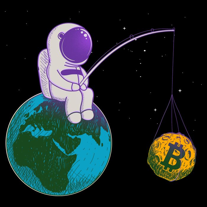 Funny Fishing Bitcoin Space Astronaut 7-Panel Snapback Hat