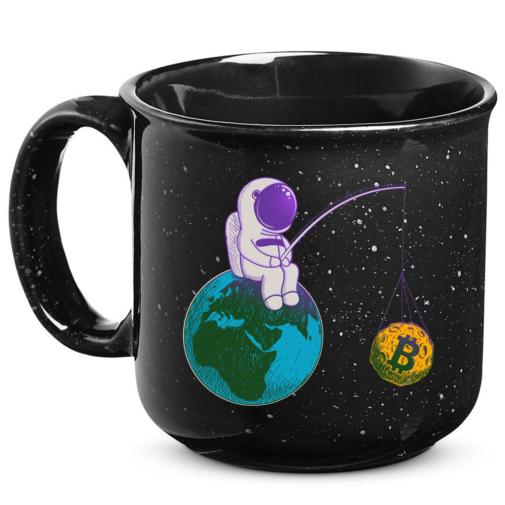 Funny Fishing Bitcoin Space Astronaut 15oz Campfire Ceramic Mug