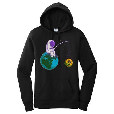 Funny Fishing Bitcoin Space Astronaut Women's Pullover Hoodie