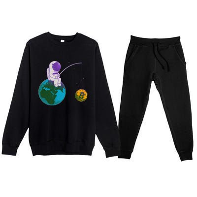 Funny Fishing Bitcoin Space Astronaut Premium Crewneck Sweatsuit Set