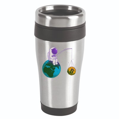 Funny Fishing Bitcoin Space Astronaut 16oz Travel Tumbler