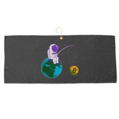 Funny Fishing Bitcoin Space Astronaut Large Microfiber Waffle Golf Towel