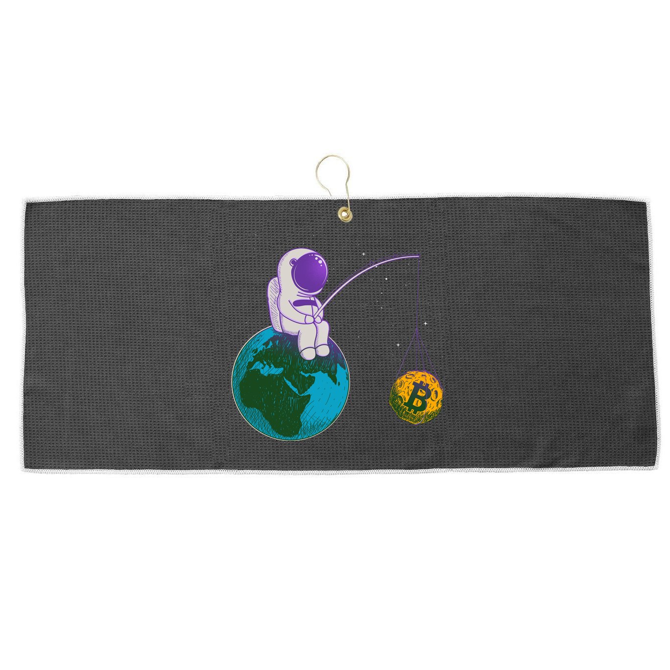 Funny Fishing Bitcoin Space Astronaut Large Microfiber Waffle Golf Towel