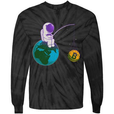 Funny Fishing Bitcoin Space Astronaut Tie-Dye Long Sleeve Shirt