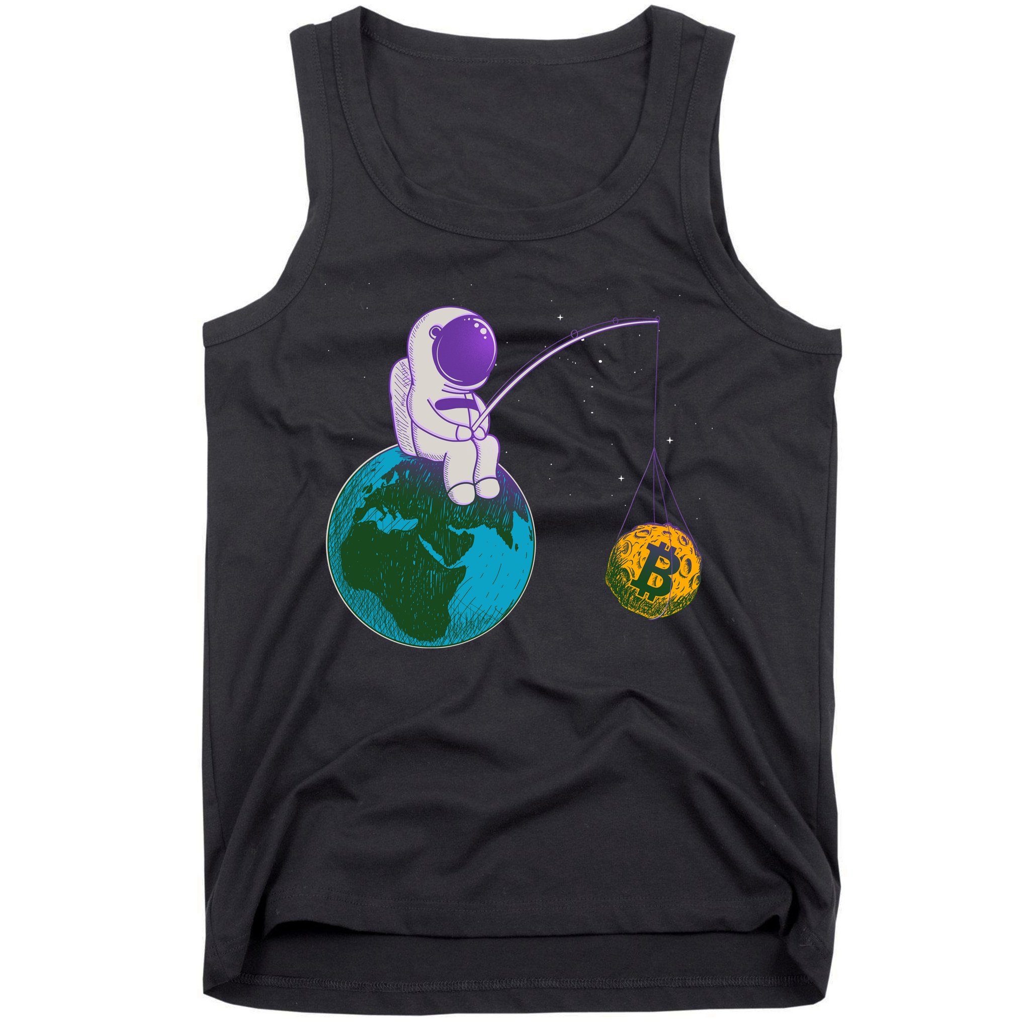 Funny Fishing Bitcoin Space Astronaut Tank Top
