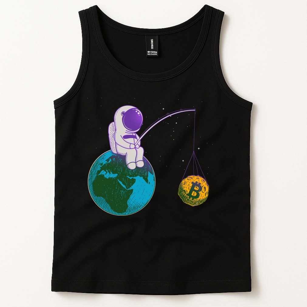 Funny Fishing Bitcoin Space Astronaut Tank Top