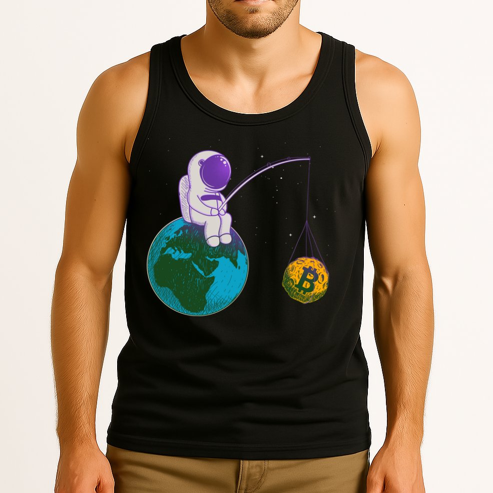 Funny Fishing Bitcoin Space Astronaut Tank Top