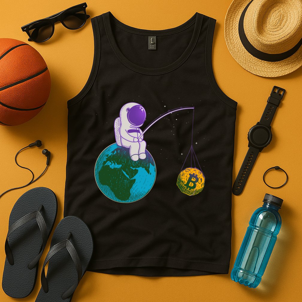 Funny Fishing Bitcoin Space Astronaut Tank Top