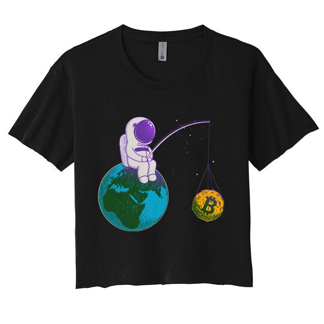 Funny Fishing Bitcoin Space Astronaut Crop Top