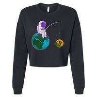 Funny Fishing Bitcoin Space Astronaut Cropped Pullover Crew