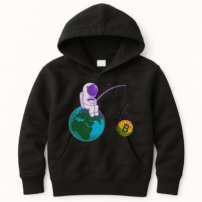 Funny Fishing Bitcoin Space Astronaut Kids Hoodie