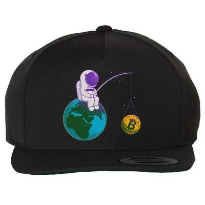 Funny Fishing Bitcoin Space Astronaut Wool Snapback Cap