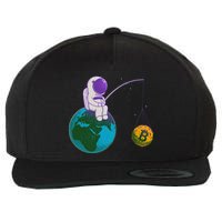 Funny Fishing Bitcoin Space Astronaut Wool Snapback Cap