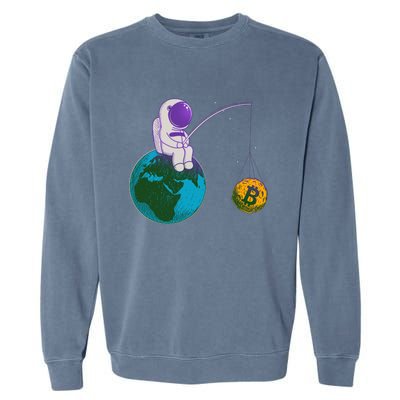 Funny Fishing Bitcoin Space Astronaut Garment-Dyed Sweatshirt