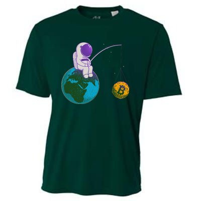 Funny Fishing Bitcoin Space Astronaut Cooling Performance Crew T-Shirt