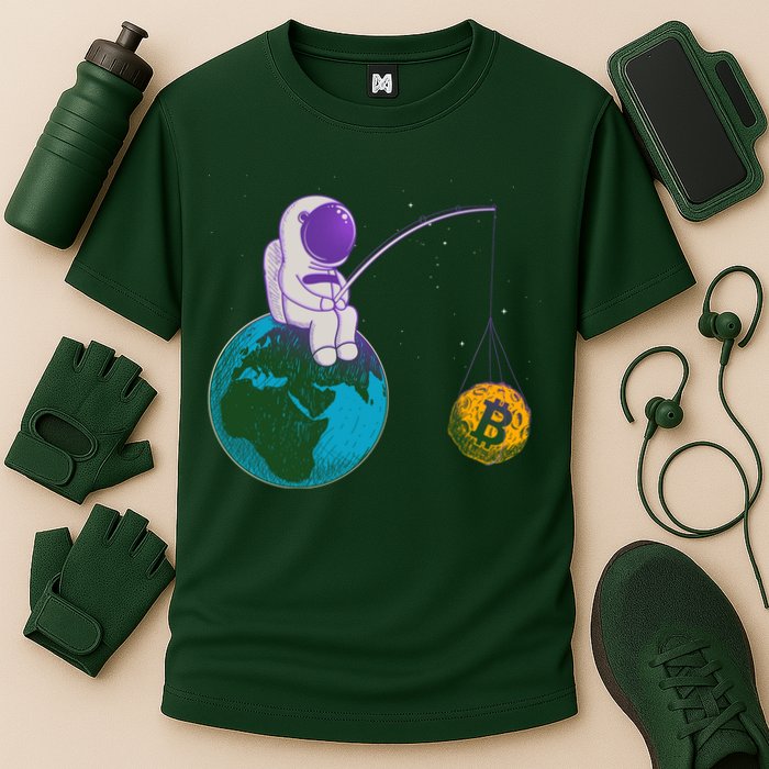 Funny Fishing Bitcoin Space Astronaut Performance Shirt