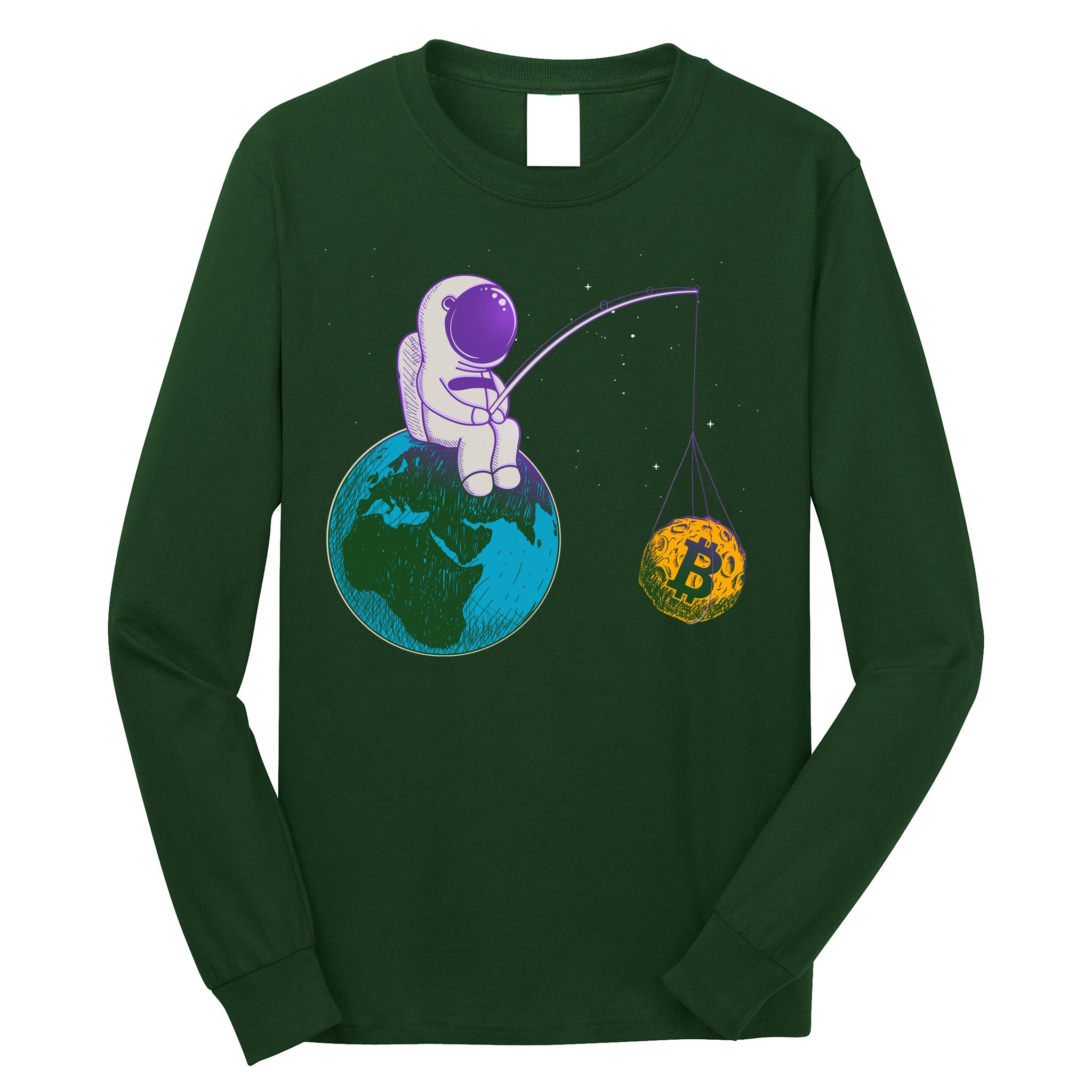 Funny Fishing Bitcoin Space Astronaut Long Sleeve Shirt