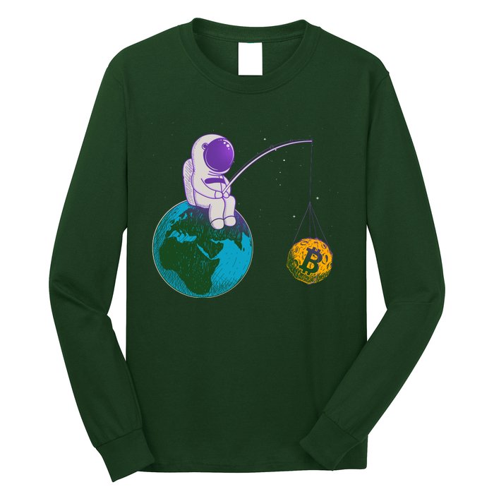 Funny Fishing Bitcoin Space Astronaut Long Sleeve Shirt