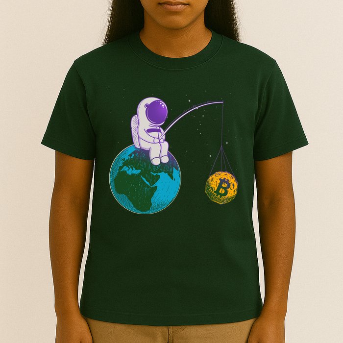 Funny Fishing Bitcoin Space Astronaut T-Shirt