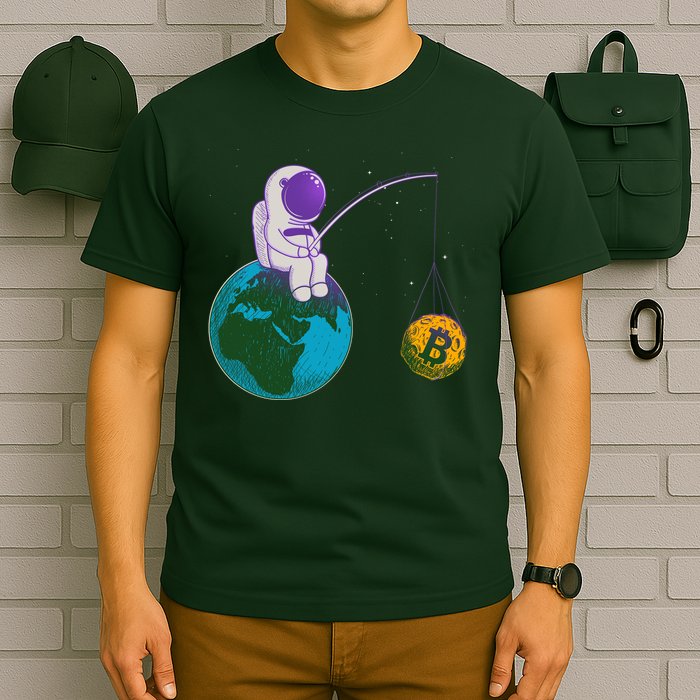 Funny Fishing Bitcoin Space Astronaut T-Shirt