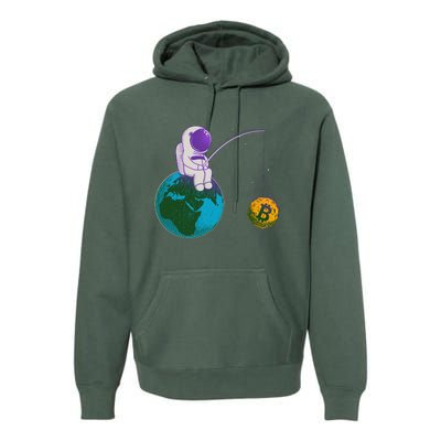 Funny Fishing Bitcoin Space Astronaut Premium Hoodie