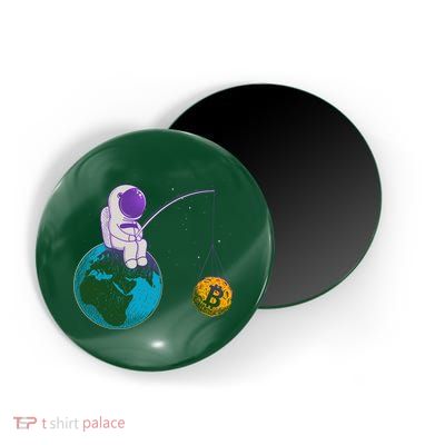 Funny Fishing Bitcoin Space Astronaut Magnet