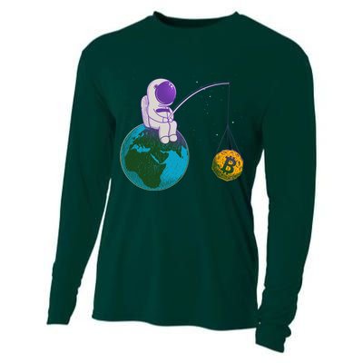 Funny Fishing Bitcoin Space Astronaut Cooling Performance Long Sleeve Crew