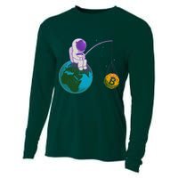 Funny Fishing Bitcoin Space Astronaut Cooling Performance Long Sleeve Crew