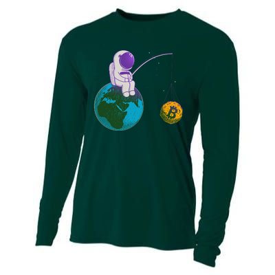 Funny Fishing Bitcoin Space Astronaut Cooling Performance Long Sleeve Crew