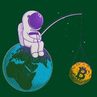 Funny Fishing Bitcoin Space Astronaut Cooling Performance Long Sleeve Crew