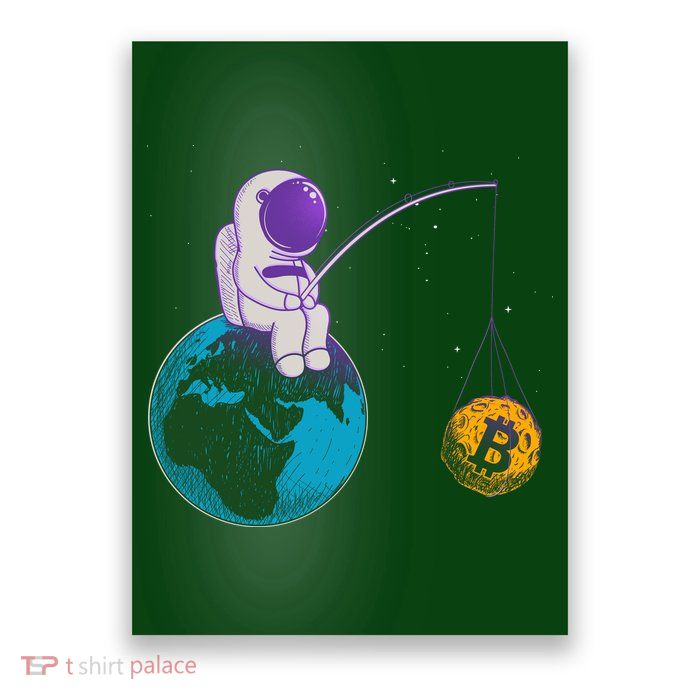 Funny Fishing Bitcoin Space Astronaut Poster