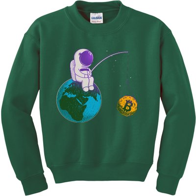 Funny Fishing Bitcoin Space Astronaut Kids Sweatshirt