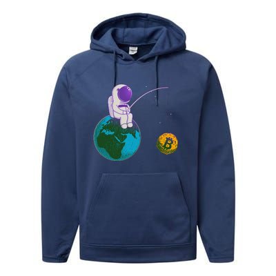 Funny Fishing Bitcoin Space Astronaut Performance Fleece Hoodie