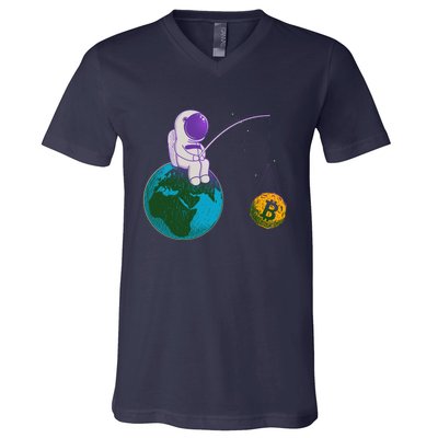 Funny Fishing Bitcoin Space Astronaut V-Neck T-Shirt