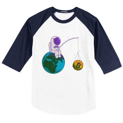 Funny Fishing Bitcoin Space Astronaut Baseball Sleeve Shirt