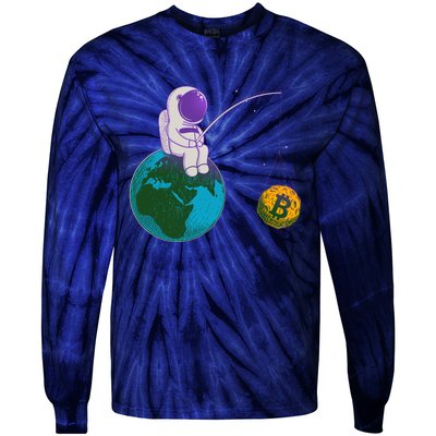 Funny Fishing Bitcoin Space Astronaut Tie-Dye Long Sleeve Shirt