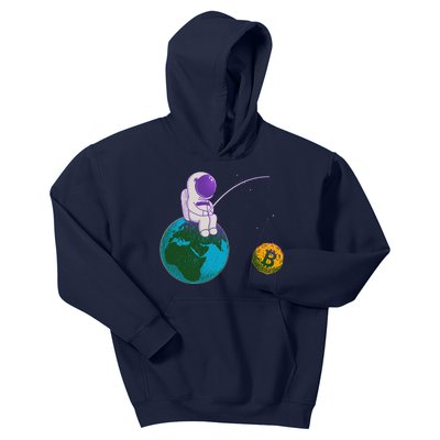 Funny Fishing Bitcoin Space Astronaut Kids Hoodie