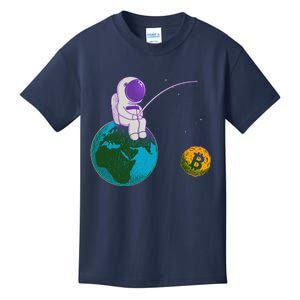 Funny Fishing Bitcoin Space Astronaut Kids T-Shirt