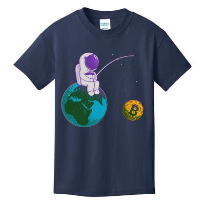 Funny Fishing Bitcoin Space Astronaut Kids T-Shirt